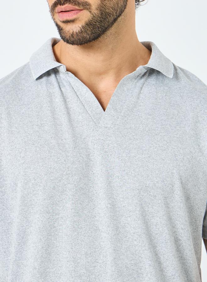 Styli Men Grey Plain Regular Fit Polo - Image 4